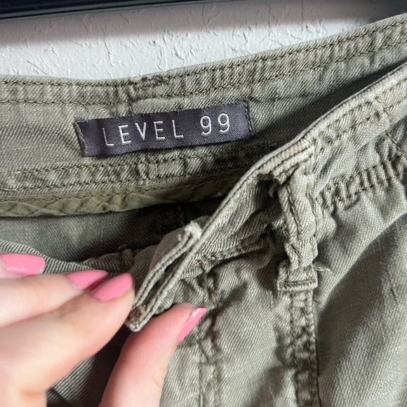 Level 99 Green Linen Raw Hem Pants Women’s 26 Cargo City Utility Lagenlook - Picture 2 of 6